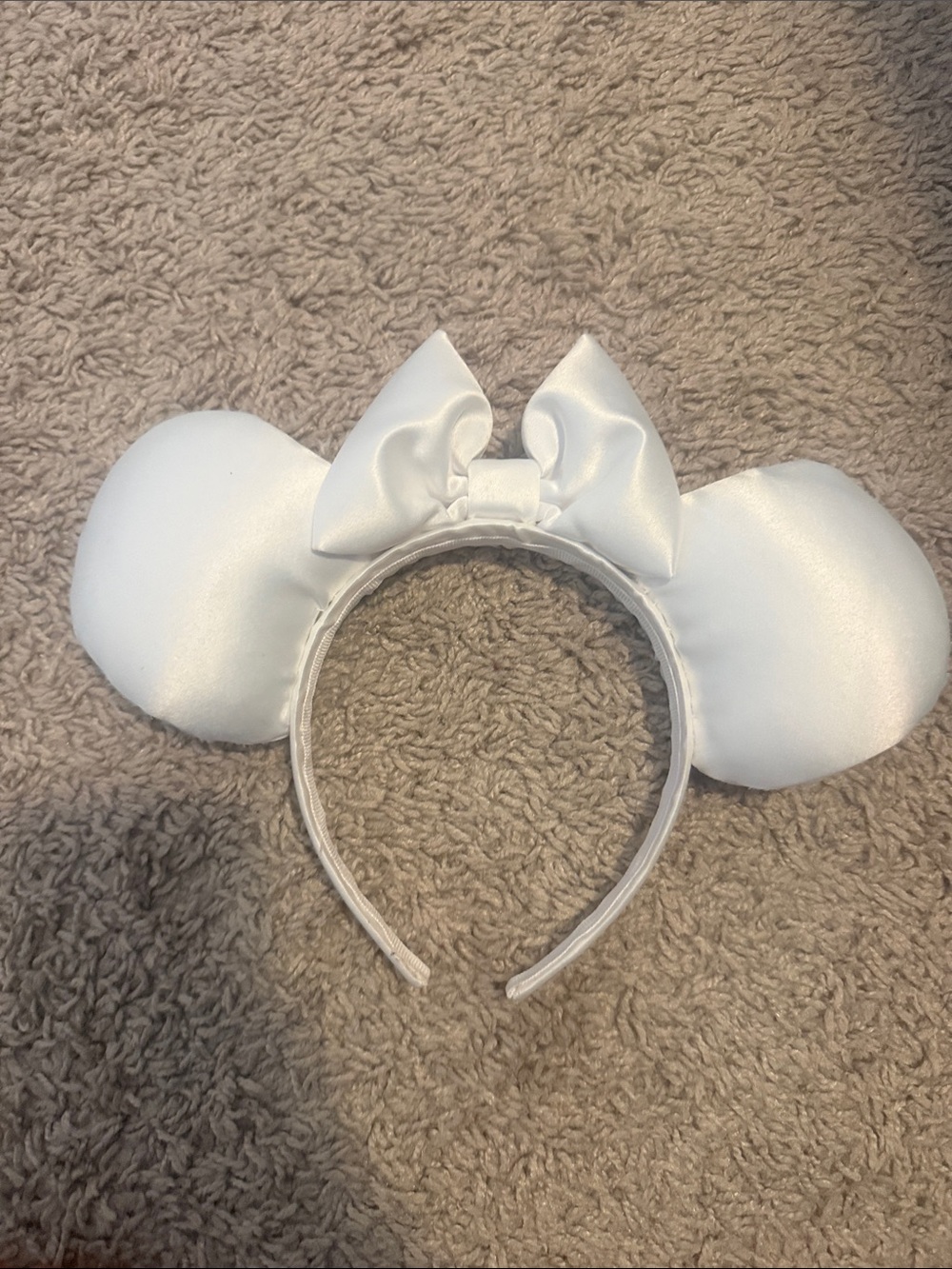 White Satin Mouse Ear Headband with Bow - Kids Costume